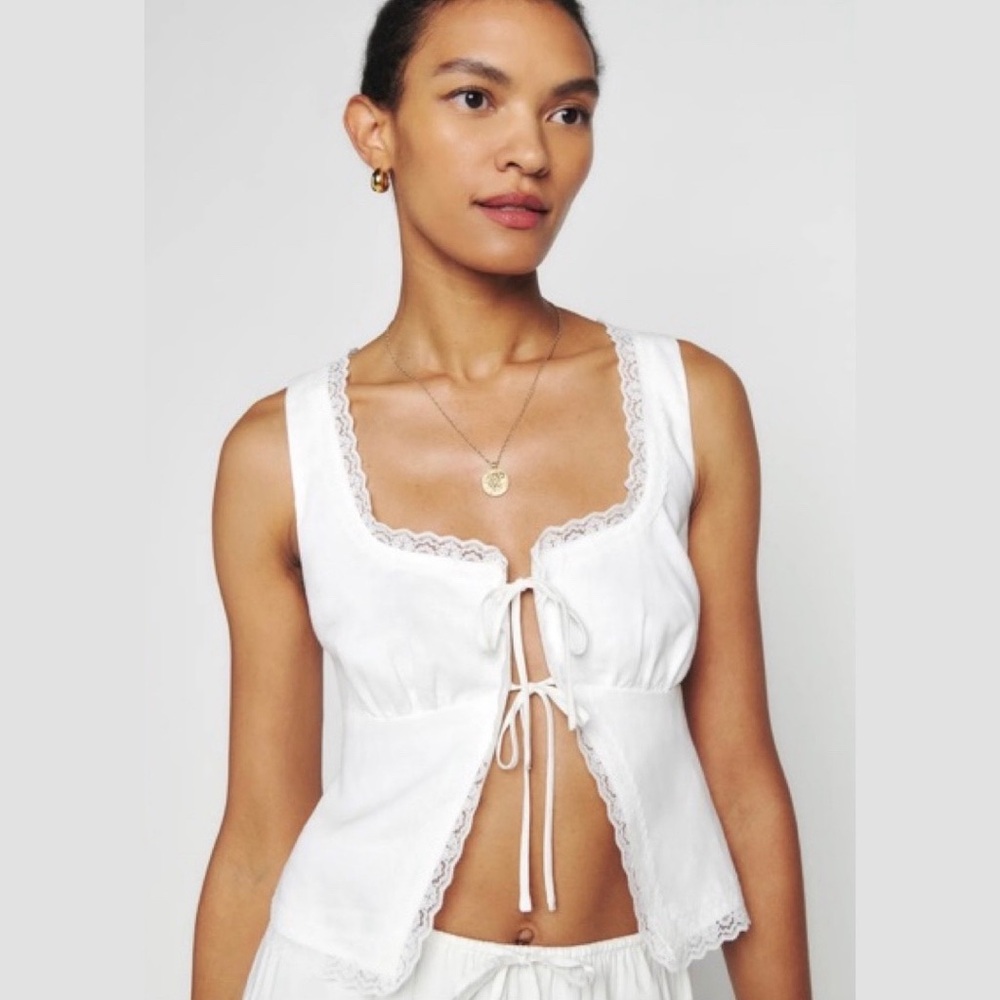 Reformation White Lace Trim Top